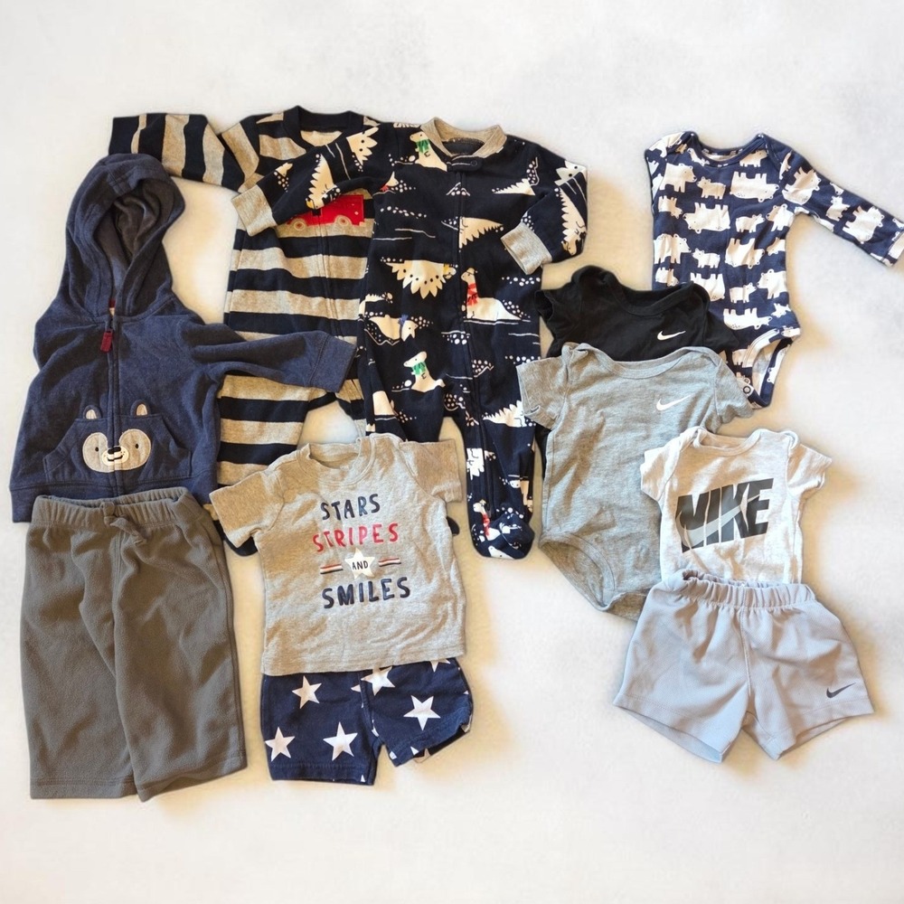 Nike Carters Baby Boy 6M Bundle Lot 11pc Sleepers Hoodies Bodysuits‎ Shorts Set
